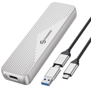 Phixero M.2 NVMe/SATA SSD Enclosure USB Key External Solid Silver
